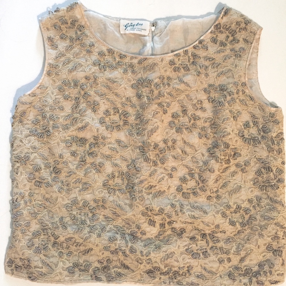 VINTAGE Box TOP, Creamy Beige and Silver, XS